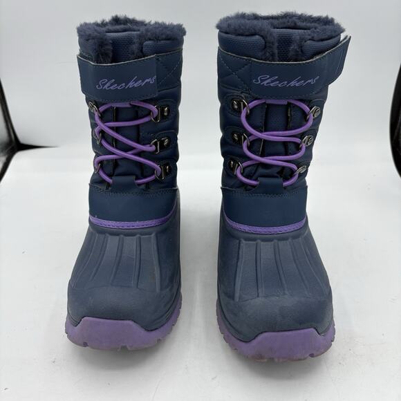 Skechers Boots Little Girls Size‎ 1 Cold Weather Winter Snow Navy Purple 88885L - Picture 3 of 9